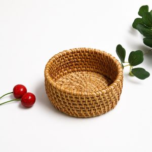 Handwoven Natural Rattan Snack Bowl – 10 cm Mini Serving Basket for Nuts, Candy and Sticky Rice detail view