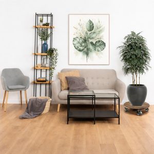 MPL Vietnam round wooden plant caddy with wheels 35cm - material detail