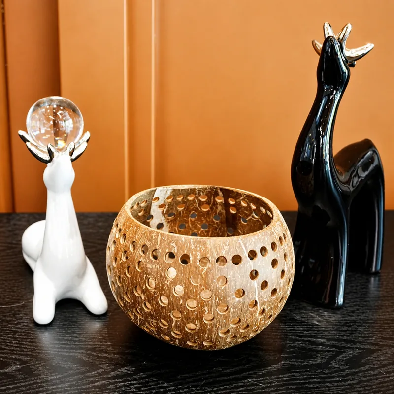 perforated coconut shell tealight candle holder for warm home décor perforated coconut shell tealight candle holder for warm home décor