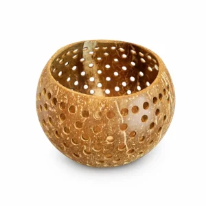 perforated coconut shell tealight candle holder checkered pattern front view