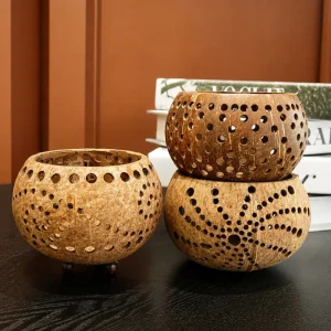 perforated coconut shell tealight candle holders natural décor collection
