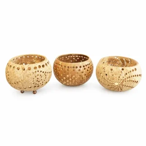 perforated coconut shell tealight candle holders natural décor collection