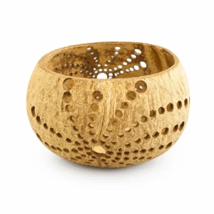 perforated coconut shell tealight candle holder checkered pattern front view