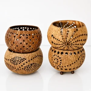 perforated coconut shell tealight candle holders spiral pattern collection