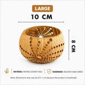 perforated coconut shell tealight candle holder 10cm dimensions
