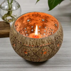 coconut shell tealight holder - size reference