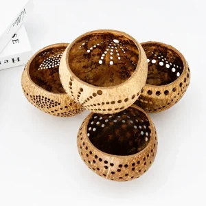 coconut shell candle holder - front view