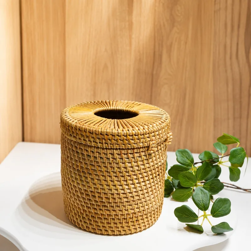 Handwoven Natural Rattan Tissue Box Holder – 14cm Handmade Décor 11 Handwoven Natural Rattan Tissue Box Holder collection display
