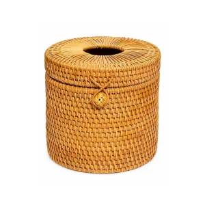 Handwoven Natural Rattan Tissue Box Holder woven pattern front view