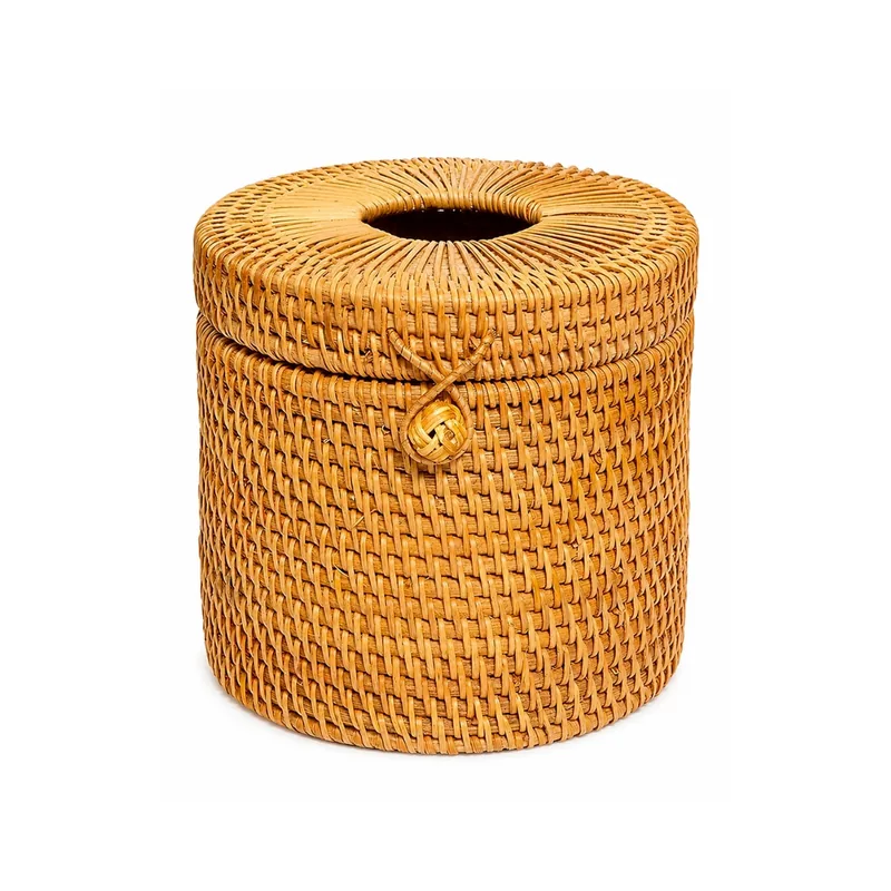 Handwoven Natural Rattan Tissue Box Holder woven pattern front view Handwoven Natural Rattan Tissue Box Holder woven pattern front view