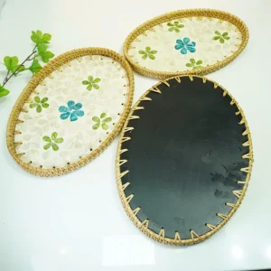 Handmade Rattan Mother-of-Pearl Oval Serving Tray Set 7 Handmade Rattan Mother-of-Pearl Oval Serving Tray interior view