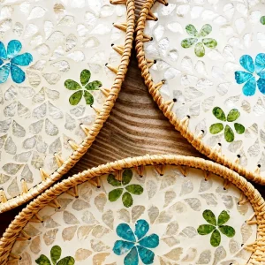Handmade Rattan Mother-of-Pearl Oval Serving Trays natural décor collection