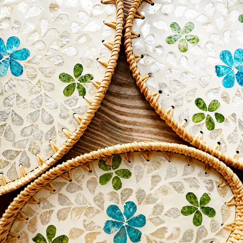 Handmade Rattan Mother-of-Pearl Oval Serving Tray Set 9 Handmade Rattan Mother-of-Pearl Oval Serving Trays natural décor collection