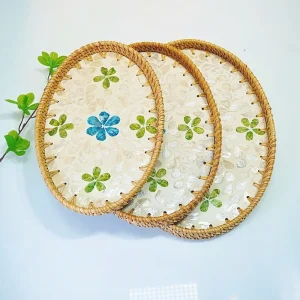 Handmade Rattan Mother-of-Pearl Oval Serving Tray Set 8 Handmade Rattan Mother-of-Pearl Oval Serving Tray lifestyle display