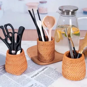 handmade rattan pencil cup CM10T - front view