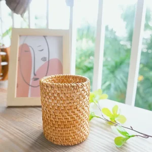 Handmade Rattan Pencil Cup – 10cm Multipurpose Organizer 2 handmade rattan pencil cup CM10T - detail view