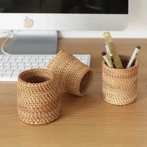 Handmade Rattan Pencil Cup – 10cm Multipurpose Organizer 5 handmade rattan pencil cup CM10T - lifestyle application