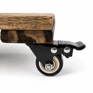 MPL Vietnam round wooden plant caddy with wheels 35cm - detail view