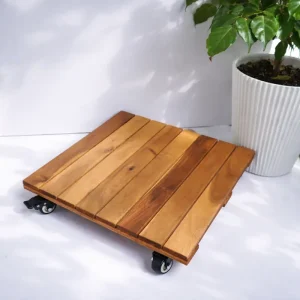 square wooden plant caddy with wheels DV40V4F - front view