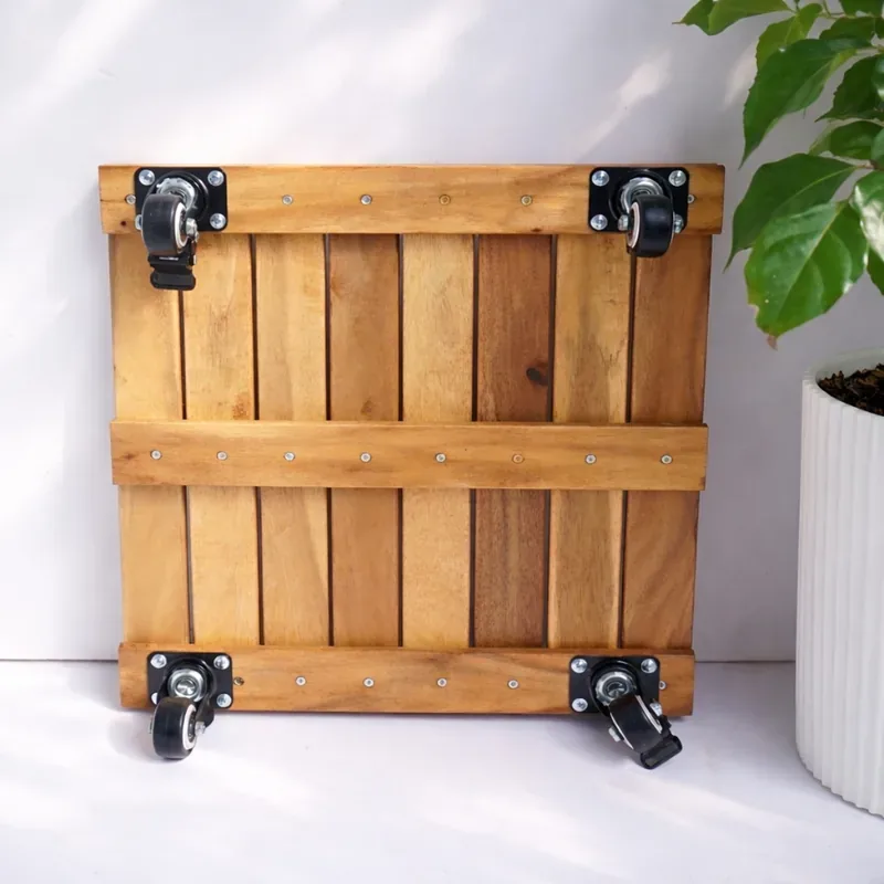 Square Wooden Plant Caddy with Wheels – 40cm, 120kg Load 7 square wooden plant caddy with wheels DV40V4F - detail view