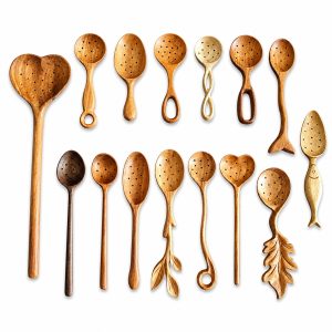 handmade red wood decorative spoon - front view