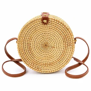 round rattan crossbody bag 20cm front product view