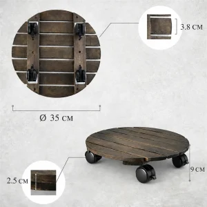 round dark walnut acacia plant caddy - image 3