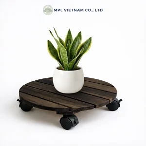 round dark walnut acacia plant caddy - image 4
