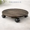 round dark walnut acacia plant caddy - image 1