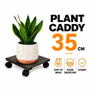 square dark walnut acacia plant caddy - image 2