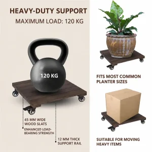 square dark walnut acacia plant caddy - image 3