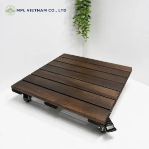 square dark walnut acacia plant caddy - image 1