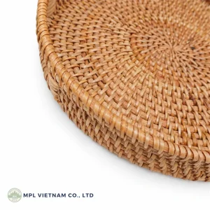 Round rattan tray with natural woven texture, product view 4