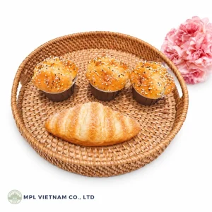 Round rattan tray with natural woven texture, product view 5