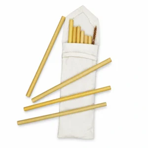 bamboo straw set in cotton pouch product view