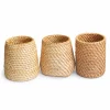 Handwoven Rattan Desk Cup – Pen Holder 7 Handwoven rattan desk cup selection in tapered, square-base and straight shapes on white