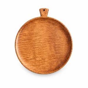 Round Wood Tray with Handle in doussie wood on white