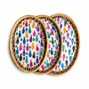 Vietnam Artisan Rattan Tray With Mother Of Pearl 8 Rattan tray with mother of pearl rainbow fish inlay in three oval sizes on white