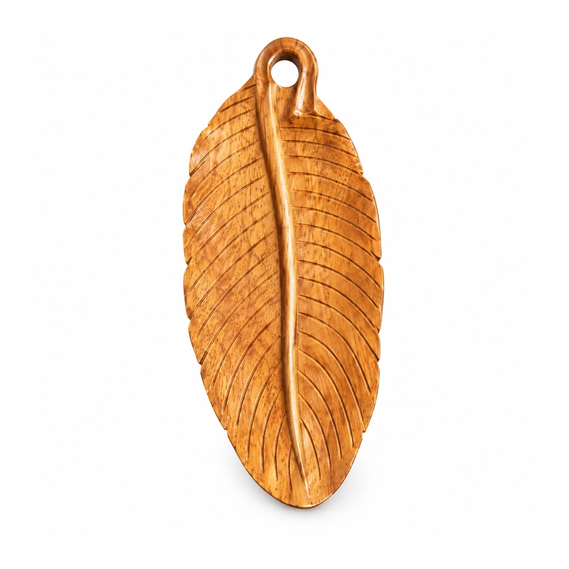 Large Leaf Loop Handle Tray in doussie wood on white Large Leaf Loop Handle Tray in doussie wood on white