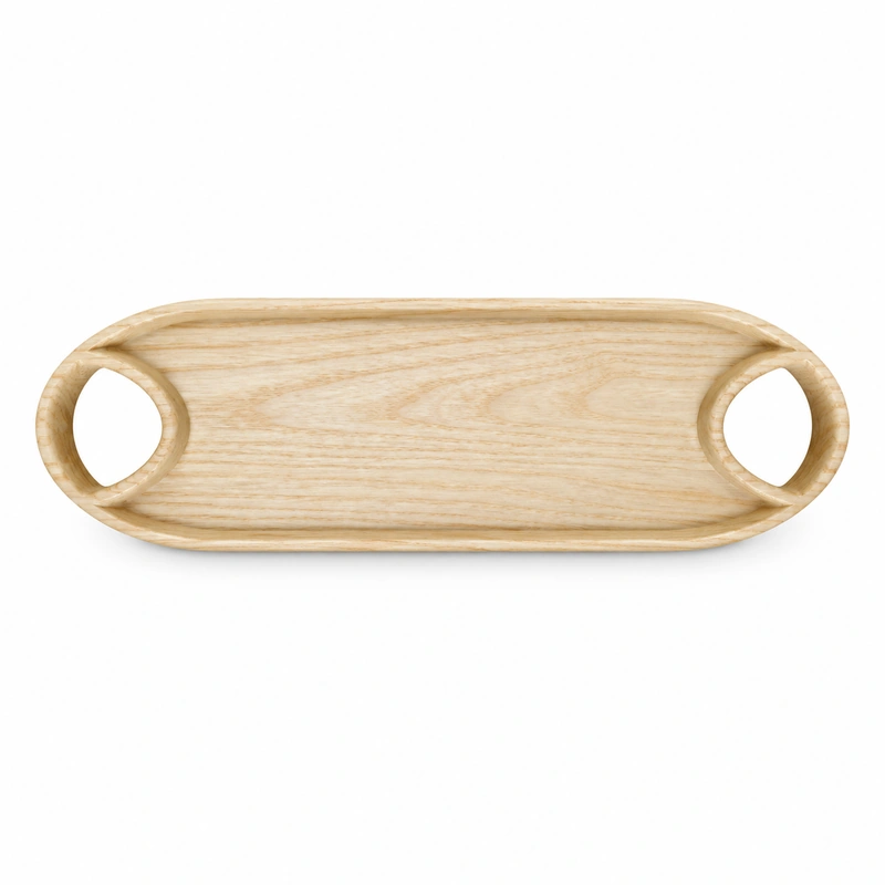 Oval Wood Tray with Handles in ash wood on white Oval Wood Tray with Handles in ash wood on white