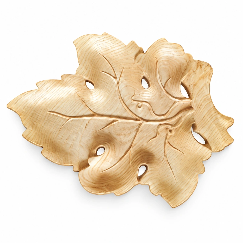 Carved Ash Leaf Tray in ash wood on white Carved Ash Leaf Tray in ash wood on white