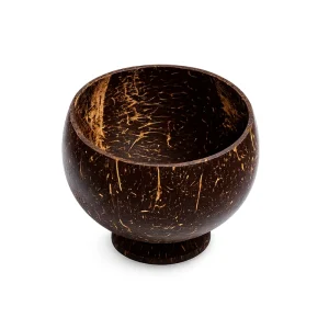 Natural coconut shell cup with rounded pedestal base