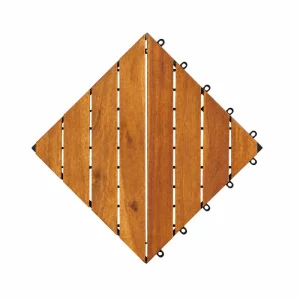 8-slat wooden interlocking deck tiles in natural gold on a white background