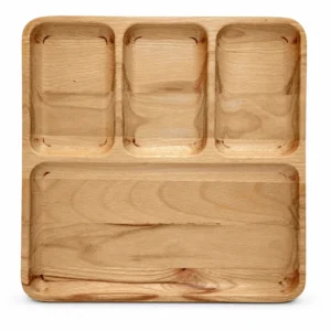 Rubberwood Four-Compartment Tray 25 cm on a clean white background