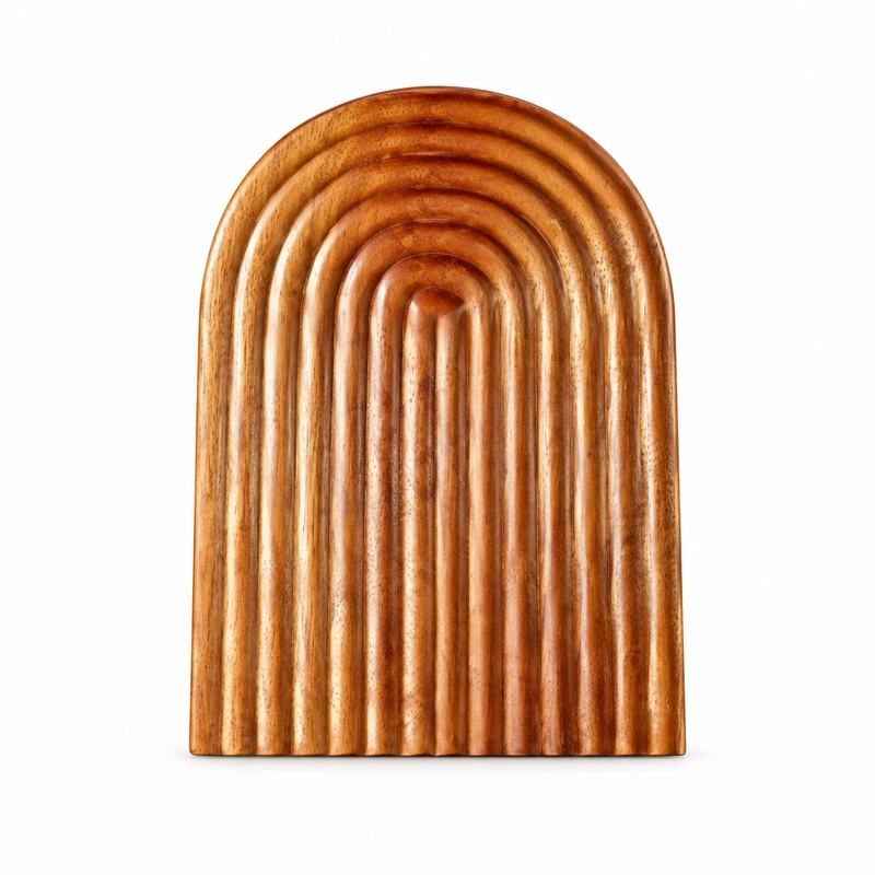 Arched Doussie Wood Tray with concentric grooves on white Arched Doussie Wood Tray with concentric grooves on white