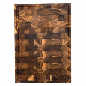 Teak End Grain Board 35 x 25 cm 30 mm Thick on a clean white background