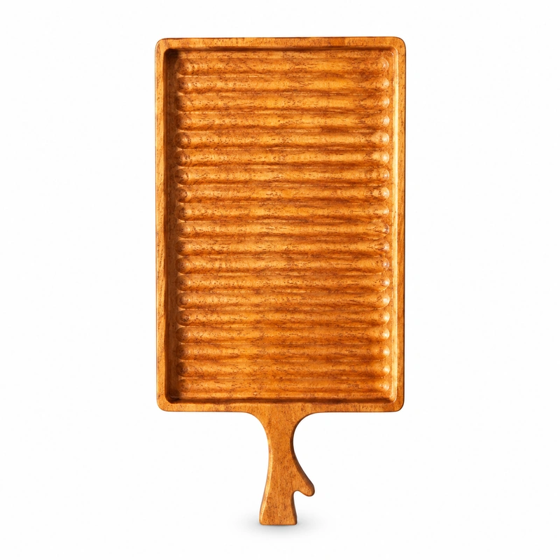 Grooved Branch Handle Tray in doussie wood on white Grooved Branch Handle Tray in doussie wood on white