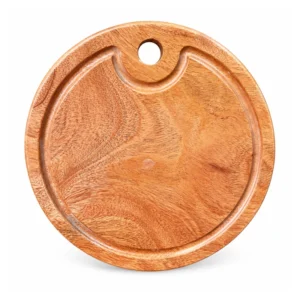 African Mahogany Round Cutting Board 20 cm on a clean white background