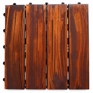 Patio outdoor tile with four parallel golden-brown slats and decorative Me Tay grain on white