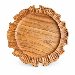 Scalloped Vintage Wood Tray in doussie wood on white